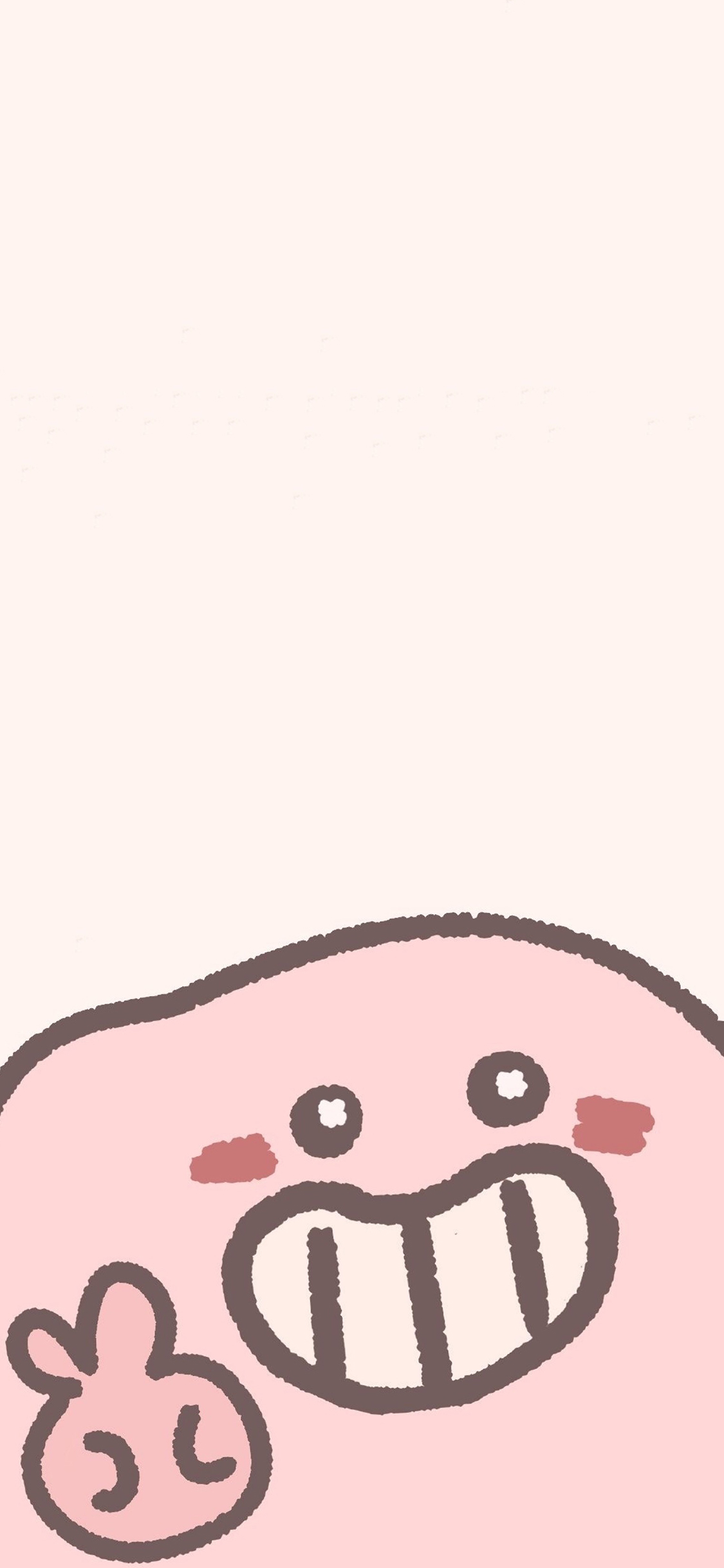 [2436×1125]卡通 萌物 粉色 剪刀手 苹果手机动漫壁纸图片