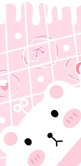 [2436x1125]卡通 萌物 粉色 小熊 苹果手机动漫壁纸图片