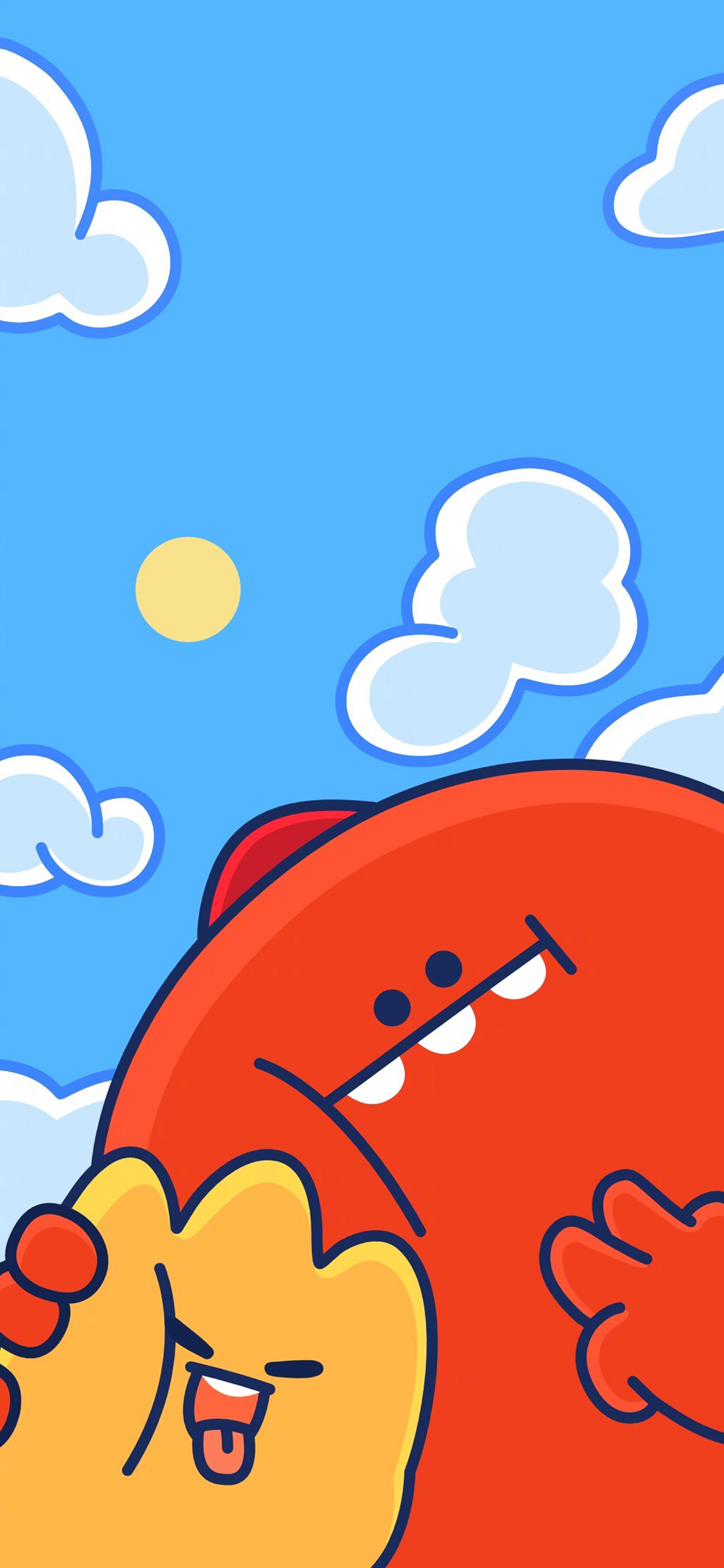 [2436×1125]卡通 萌物 蓝天 可爱 苹果手机动漫壁纸图片