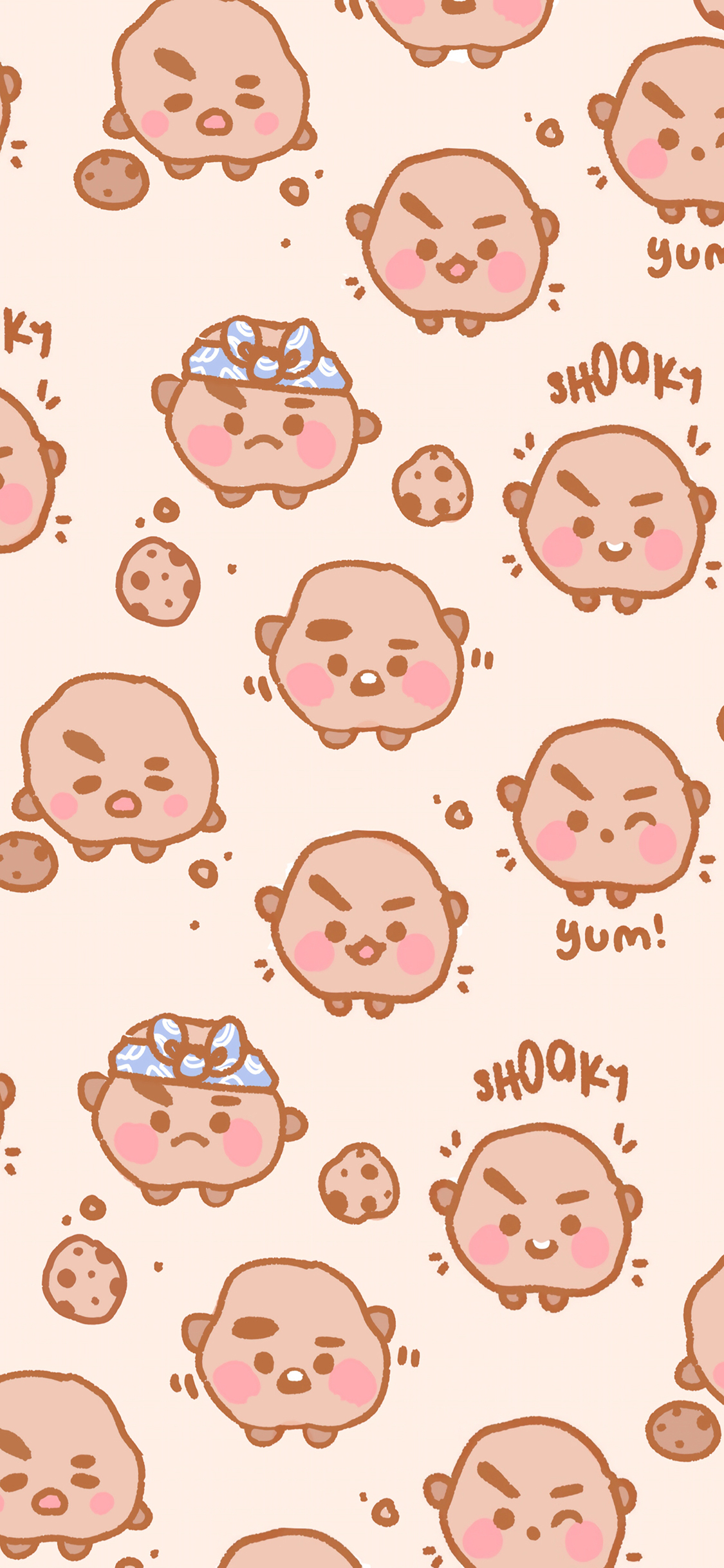 [2436×1125]卡通 萌物 表情 平铺 苹果手机动漫壁纸图片