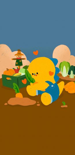 [2436x1125]卡通 萌物 黄色 胡萝卜 苹果手机动漫壁纸图片