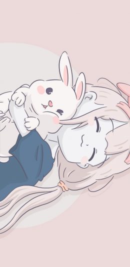 [2436x1125]卡通 萝莉 兔子 睡觉 可爱 苹果手机动漫壁纸图片