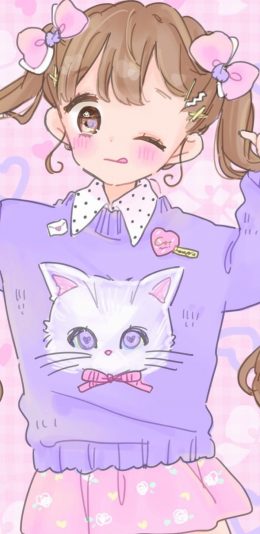 [2436x1125]卡通 萝莉 猫咪 可爱 苹果手机动漫壁纸图片