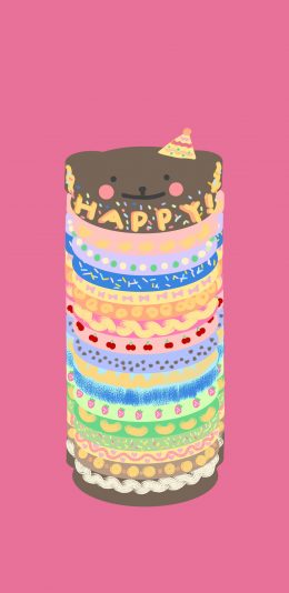 [2436x1125]卡通 蛋糕 熊 happy 苹果手机动漫壁纸图片