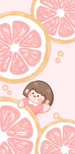 [2436x1125]卡通 西柚 切片 女孩 肉肉酱 苹果手机动漫壁纸图片