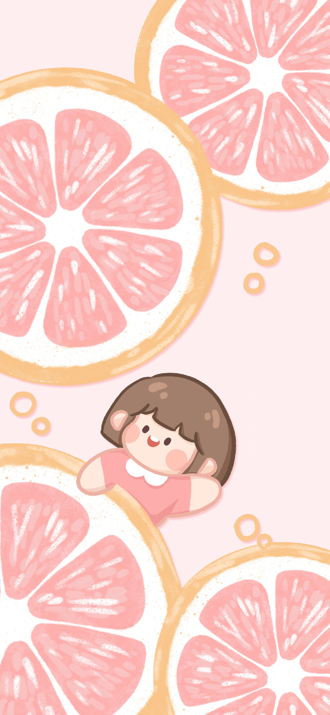 [2436×1125]卡通 西柚 切片 女孩 肉肉酱 苹果手机动漫壁纸图片