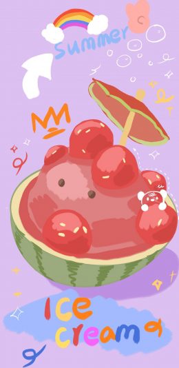 [2436x1125]卡通 西瓜 summer ice cream 苹果手机动漫壁纸图片