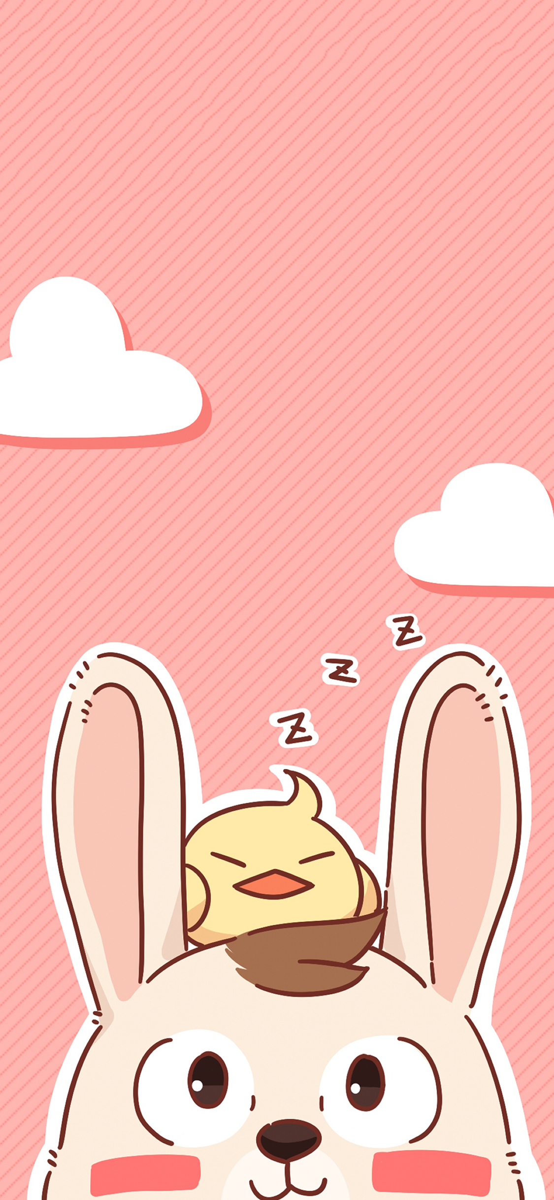 [2436×1125]卡通 角色 呆毛兔 小黄鸡 苹果手机动漫壁纸图片