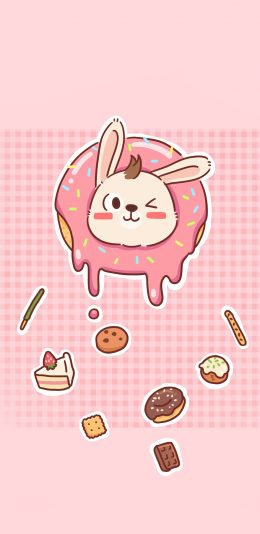 [2436x1125]卡通 角色 呆毛兔 甜品 苹果手机动漫壁纸图片