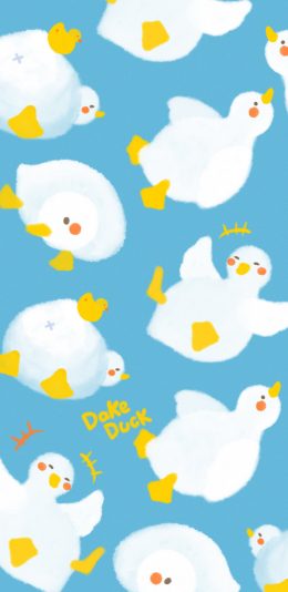 [2436x1125]卡通 达可鸭 dake duck 平铺 苹果手机动漫壁纸图片