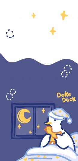 [2436x1125]卡通 达可鸭 睡觉 月亮作者：大可鸭Dake 苹果手机动漫壁纸图片