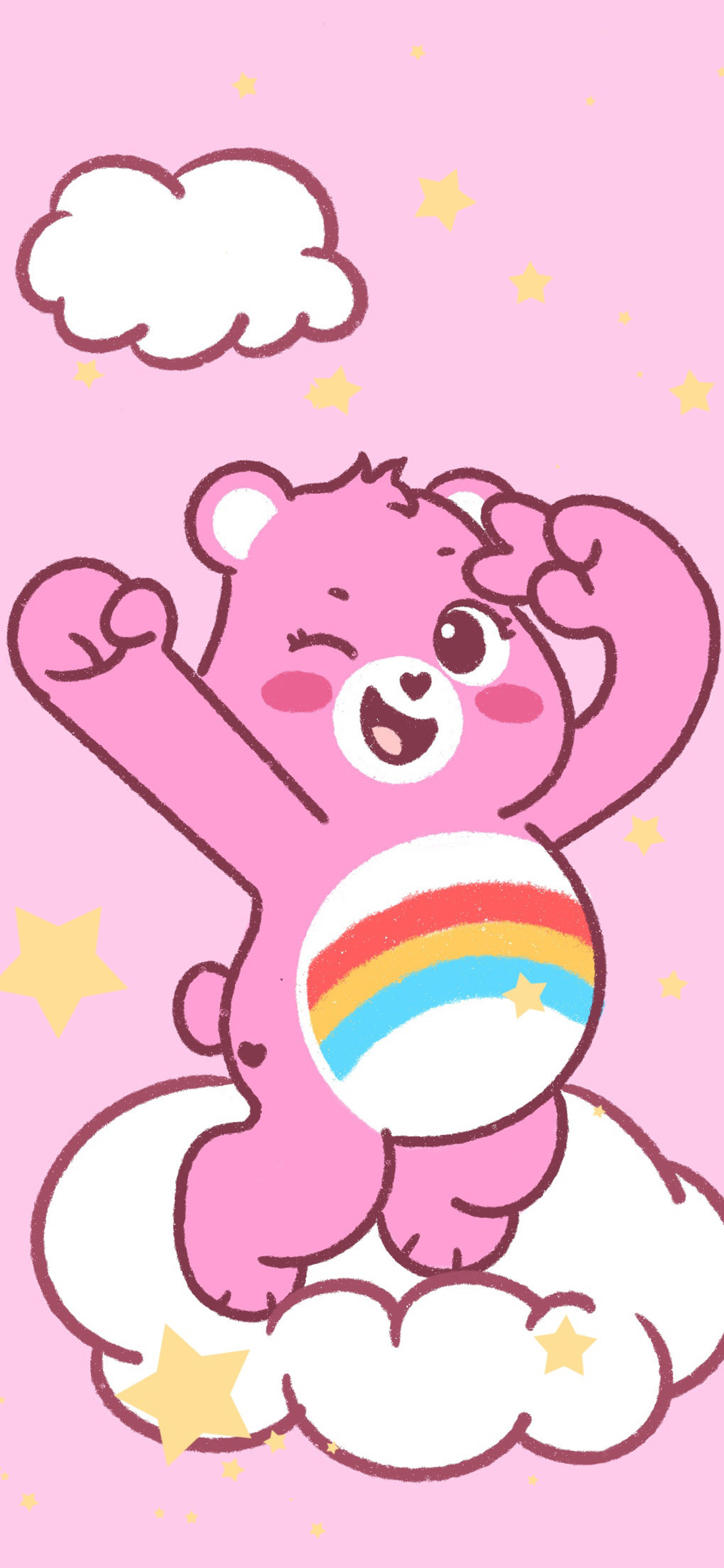 [2436×1125]卡通 迪士尼 彩虹熊 爱心熊（取自微博：lAugai ​​​​） 苹果手机动漫壁纸图片