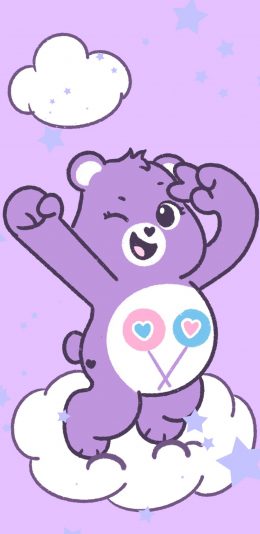 [2436x1125]卡通 迪士尼 爱心熊 彩虹熊 紫色 苹果手机动漫壁纸图片