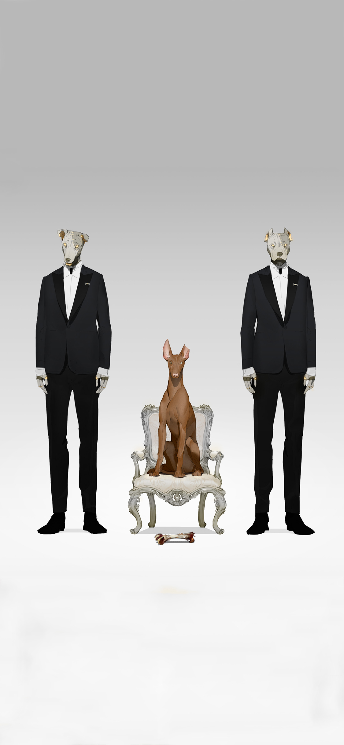 [2436×1125]卡通 阿尔法狗 西装革履 骨头 苹果手机动漫壁纸图片