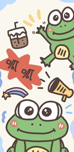 [2436x1125]卡通 青蛙 呱呱 可爱 苹果手机动漫壁纸图片