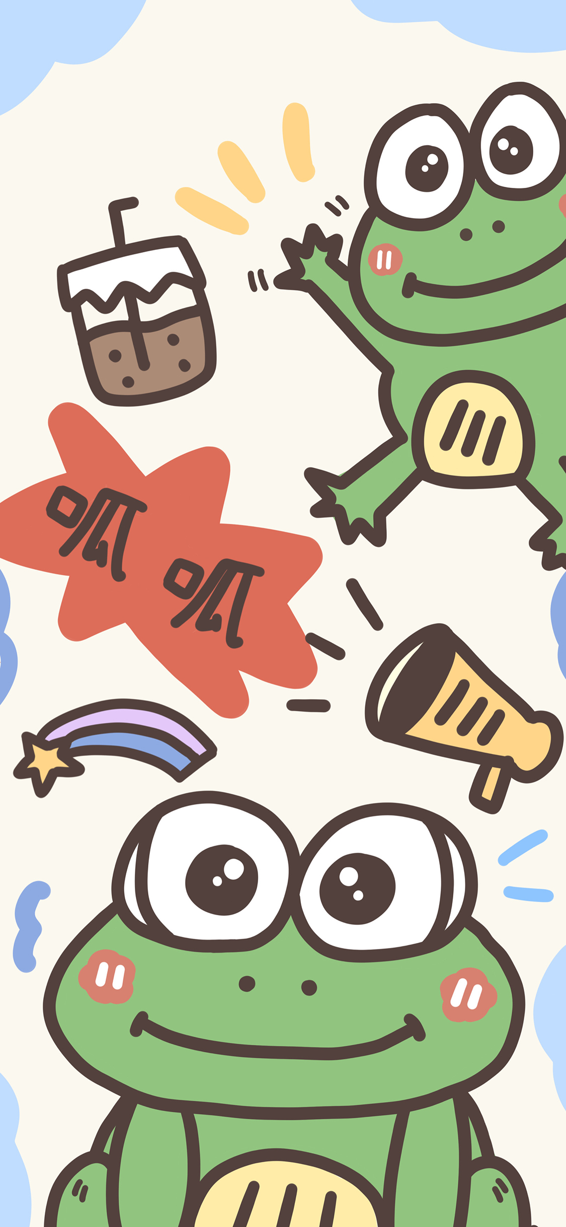 [2436×1125]卡通 青蛙 呱呱 可爱 苹果手机动漫壁纸图片