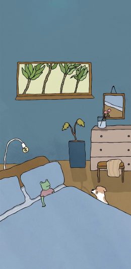 [2436x1125]卡通 青蛙 睡觉 小狗 苹果手机动漫壁纸图片