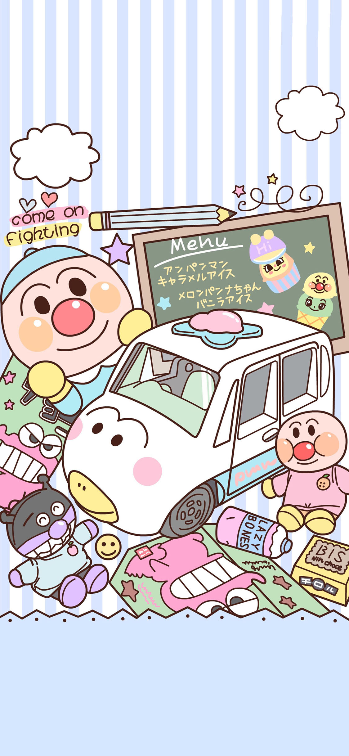 [2436×1125]卡通 面包超人 小汽车 可爱 苹果手机动漫壁纸图片