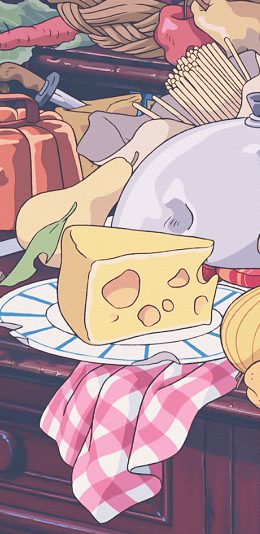 [2436x1125]卡通 食材 奶酪 派 苹果手机动漫壁纸图片