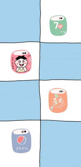 [2436x1125]卡通 饮品 旺仔 雪碧 芬达 可乐 苹果手机动漫壁纸图片