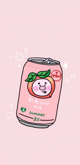 [2436x1125]卡通 饮品 水蜜桃 粉色 苹果手机动漫壁纸图片