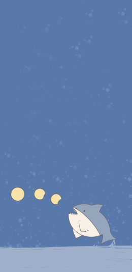 [2436x1125]卡通 鲨鱼 可爱 月亮 苹果手机动漫壁纸图片