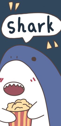 [2436x1125]卡通 鲨鱼 爆米花 shark 苹果手机动漫壁纸图片