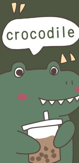 [2436x1125]卡通 鳄鱼 奶茶 crocodile 苹果手机动漫壁纸图片