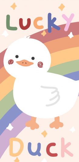 [2436x1125]卡通 鸭子 lucky duck 彩虹 苹果手机动漫壁纸图片