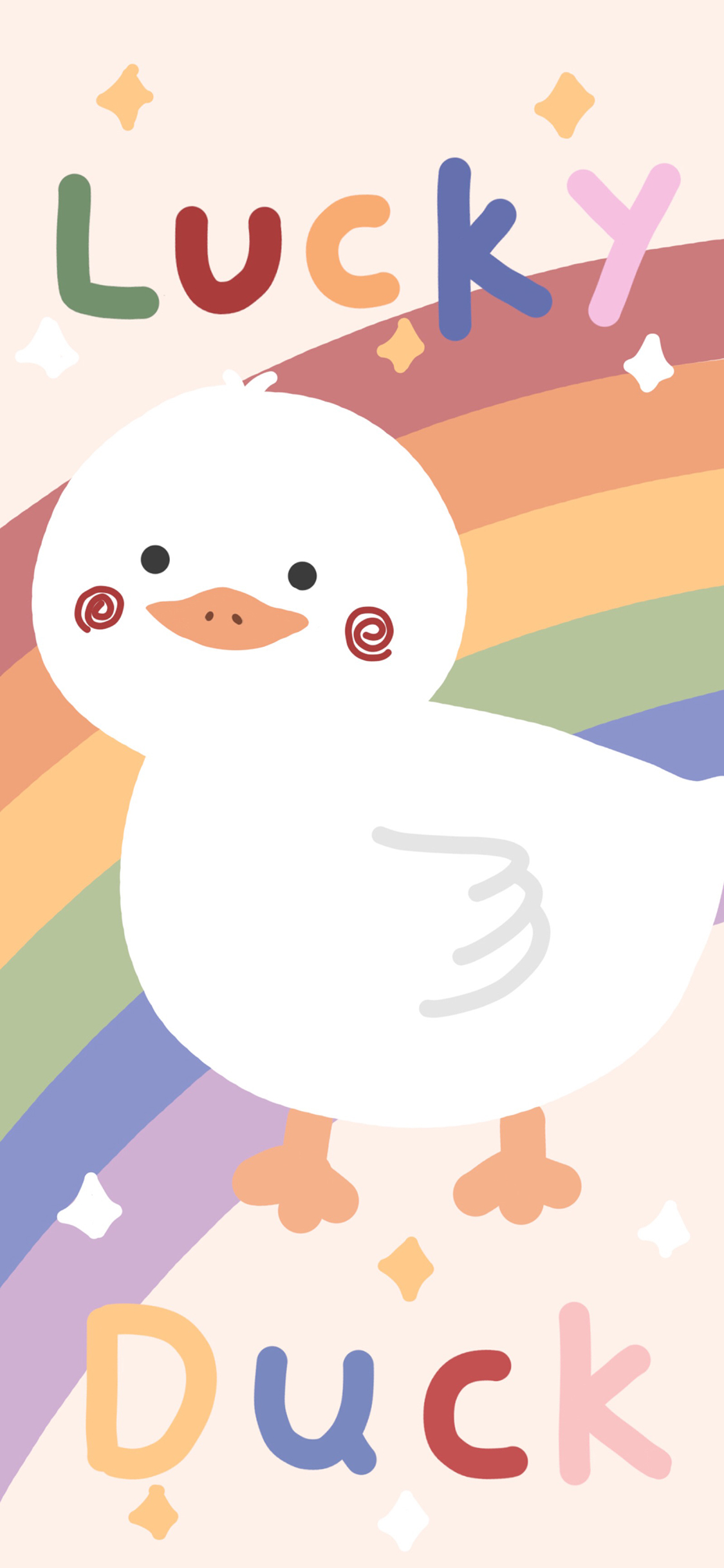 [2436×1125]卡通 鸭子 lucky duck 彩虹 苹果手机动漫壁纸图片