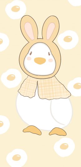 [2436x1125]卡通 鸭子 兔耳朵 煎蛋 苹果手机动漫壁纸图片