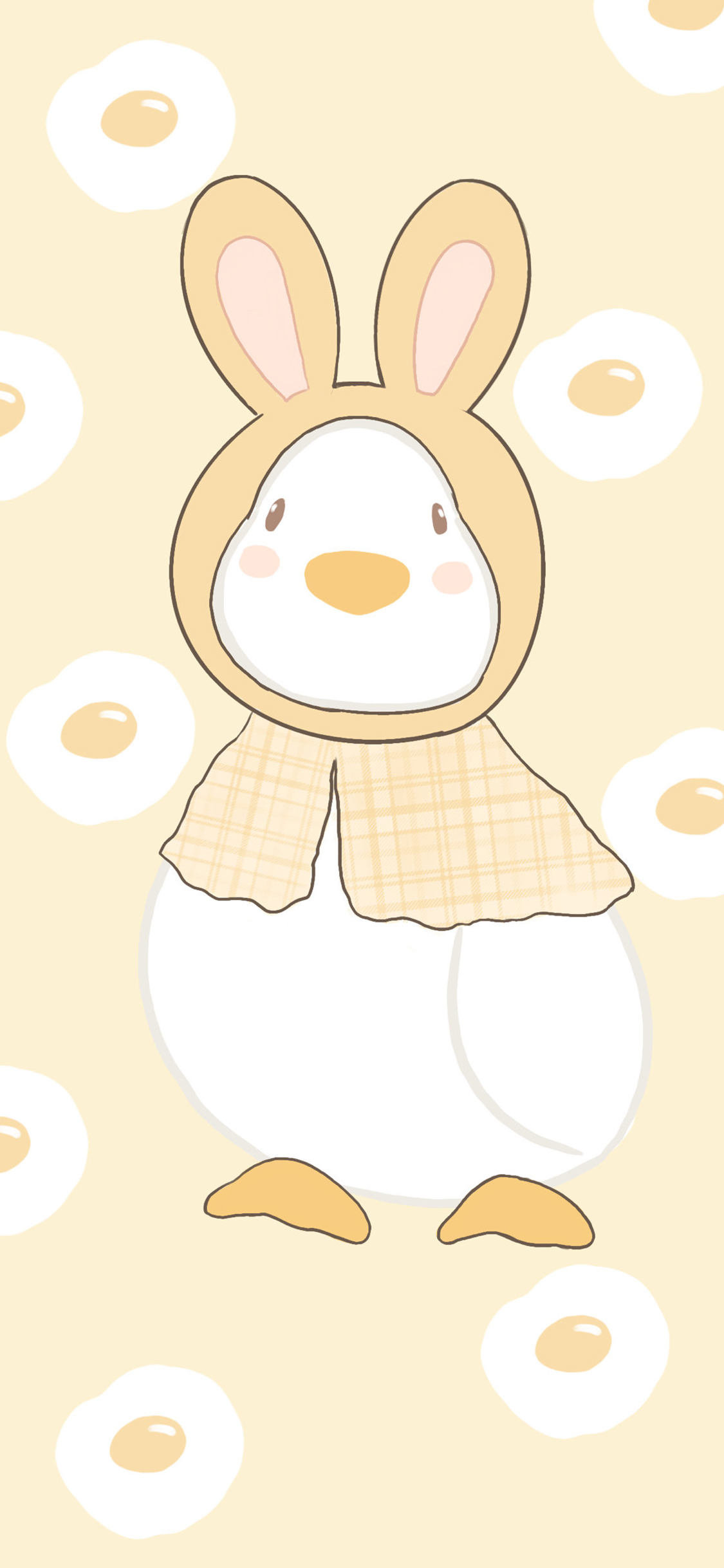 [2436×1125]卡通 鸭子 兔耳朵 煎蛋 苹果手机动漫壁纸图片