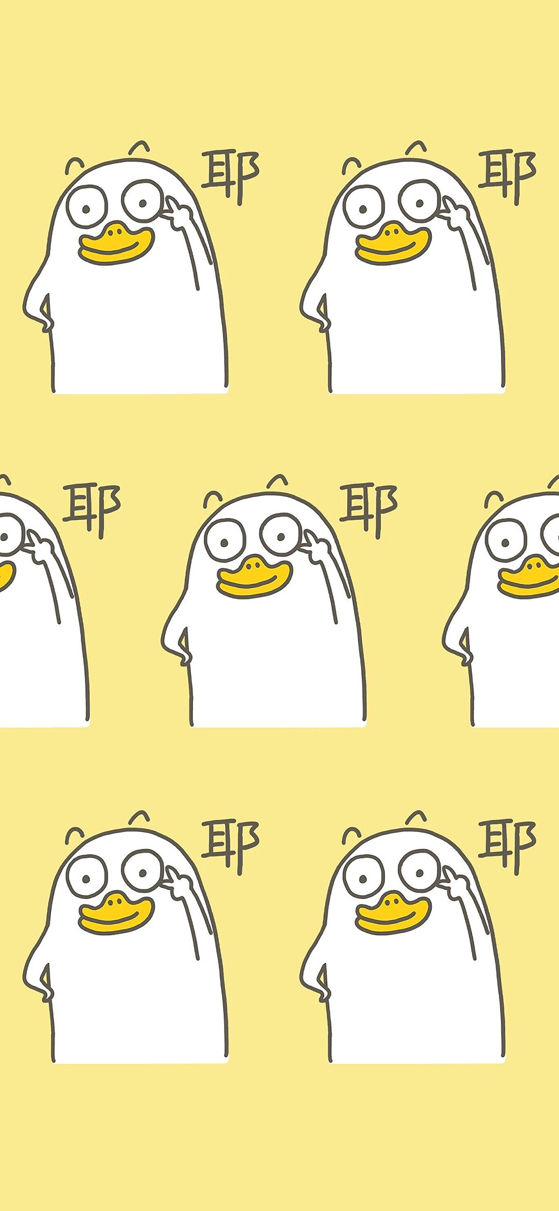 [2436×1125]卡通 鸭子 剪刀手 耶 苹果手机动漫壁纸图片