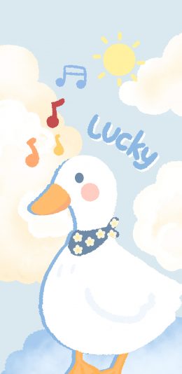 [2436x1125]卡通 鸭子 可爱 lucky 苹果手机动漫壁纸图片