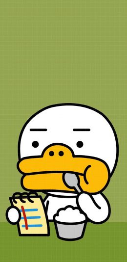 [2436x1125]卡通 鸭子 吃饭 可爱 苹果手机动漫壁纸图片