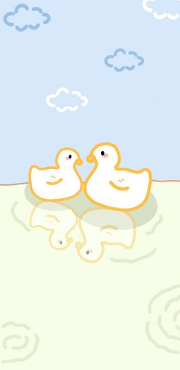 [2436x1125]卡通 鸭子 小清新 苹果手机动漫壁纸图片