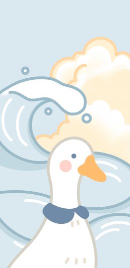 [2436x1125]卡通 鸭子 浪花 可爱 苹果手机动漫壁纸图片