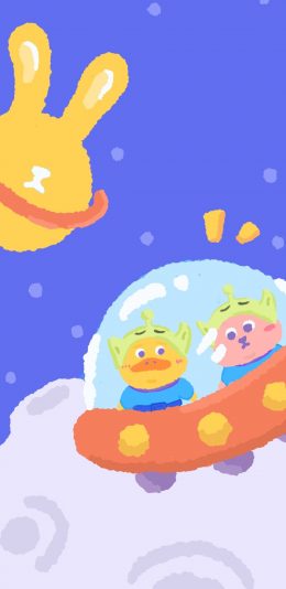 [2436x1125]卡通 鸭鸭 萌物 飞碟 苹果手机动漫壁纸图片