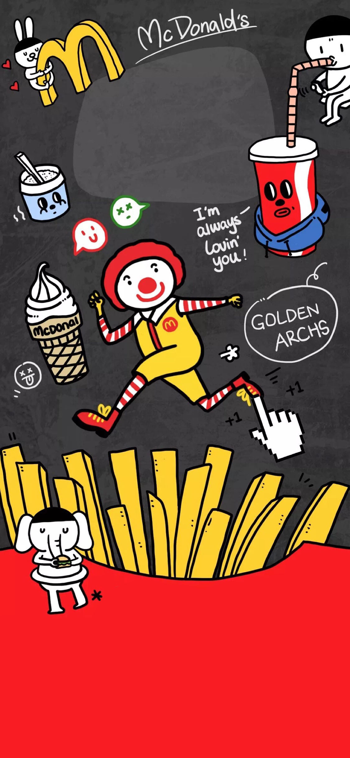 [2436x1125]卡通 麦当劳 I'm always lovin you 苹果手机动漫壁纸图片