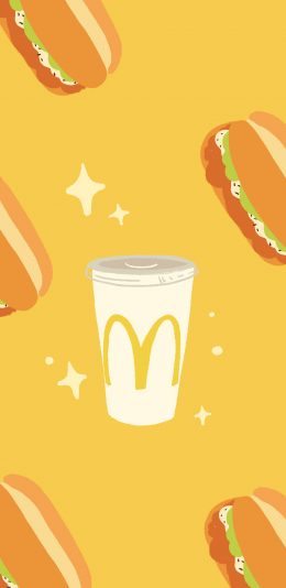 [2436x1125]卡通 麦当劳 饮品 热狗包 苹果手机动漫壁纸图片