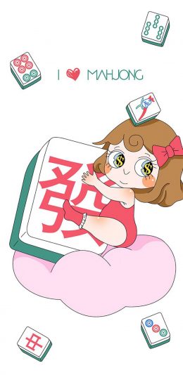[2436x1125]卡通 麻将 女孩 I LOVE MAHJONG 苹果手机动漫壁纸图片