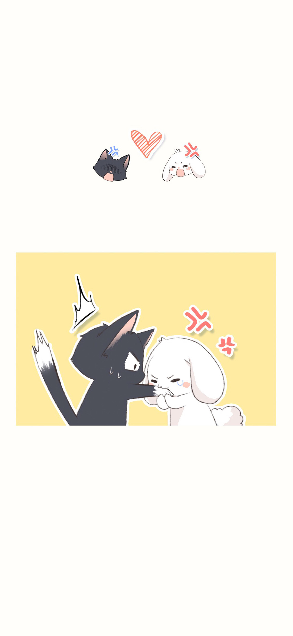 [2436×1125]卡通 黑猫 白狗 可爱 苹果手机动漫壁纸图片