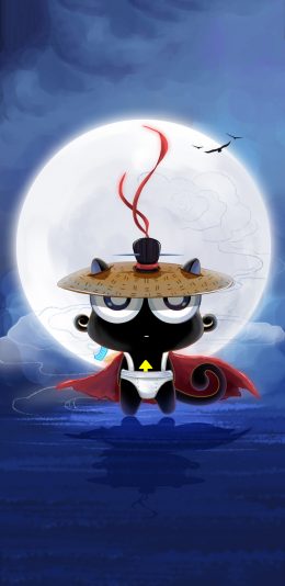 [2436x1125]卡通 黑猫 纸尿裤 插画（取自站酷网：张张邪邪） 苹果手机动漫壁纸图片