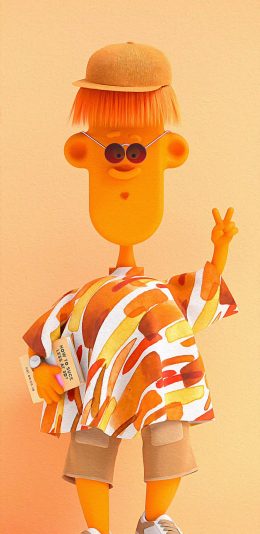 [2436x1125]卡通人物 剪刀手 黄色 潮流 苹果手机动漫壁纸图片