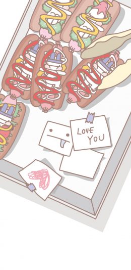 [2436x1125]卡通兔子 热狗 面包 love you 苹果手机动漫壁纸图片