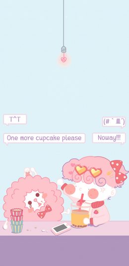 [2436x1125]卡通女孩 one more cupcake please 苹果手机动漫壁纸图片