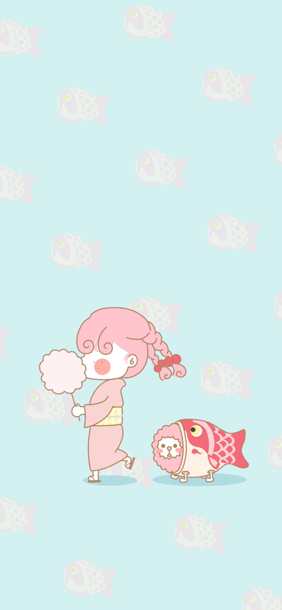 [2436×1125]卡通女孩 小狗 日系 可爱 苹果手机动漫壁纸图片