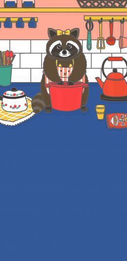 [2436x1125]卡通插画 小浣熊 清洗 苹果手机动漫壁纸图片