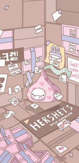 [2436x1125]卡通萌物 巧克力 便利贴 苹果手机动漫壁纸图片