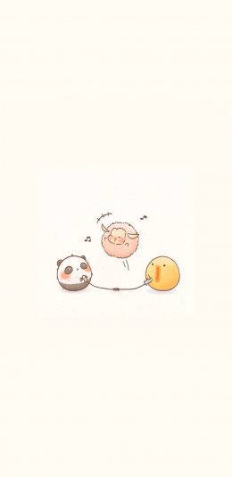 [2436x1125]卡通萌物 熊猫 小黄鸡 羊 苹果手机动漫壁纸图片